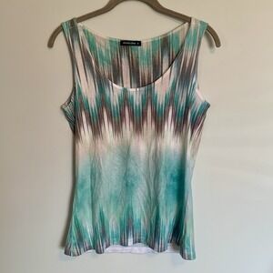 David Cline Womens Tank Top Size Small Blue Green Coastal Artsy Multicolor Knit